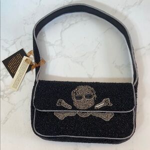 New Trending Halloween Viral Made in India Black Silver Beaded Bag Skull Bones